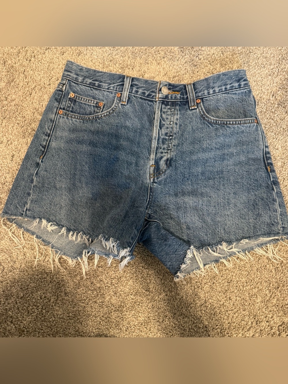Denim Forum Ex-BF Hi Midi Thigh Denim Shorts Size 28